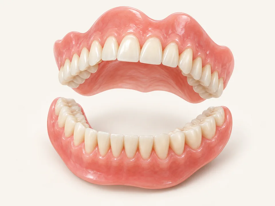 Illustration of upper and lower removable dentures