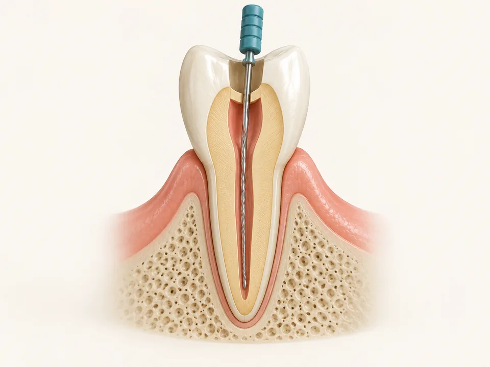 Simplified cutaway illustration of an endodontic file inside a single root canal